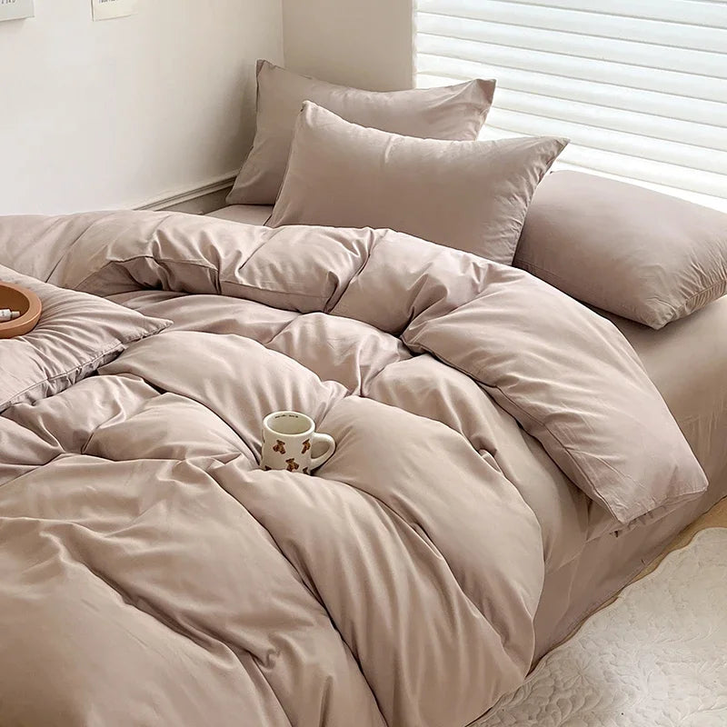 Solid Cotton Bedding Set with Sheet Duvet Cover & Pillowcases