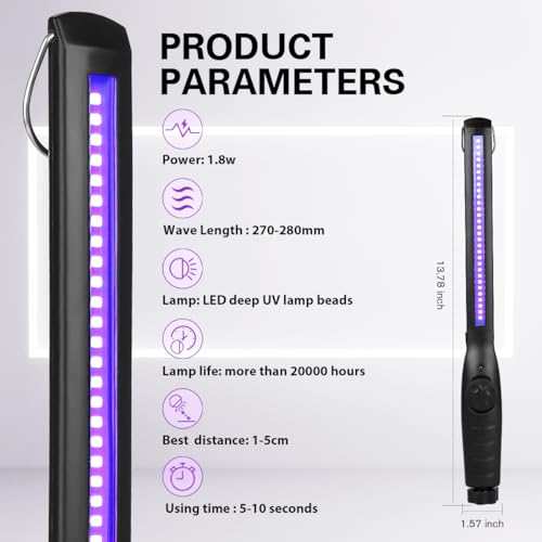 UV Light Sanitizer, Portable UV Light Disinfection Lamp USB Rechargeable Ultraviolet Light Sanitizer for Home Hotel Travel Car Kills 99% of Germs Viruses & Bacteria UV light Sanitizer Wand 1 Pack|B08S6RDVXT