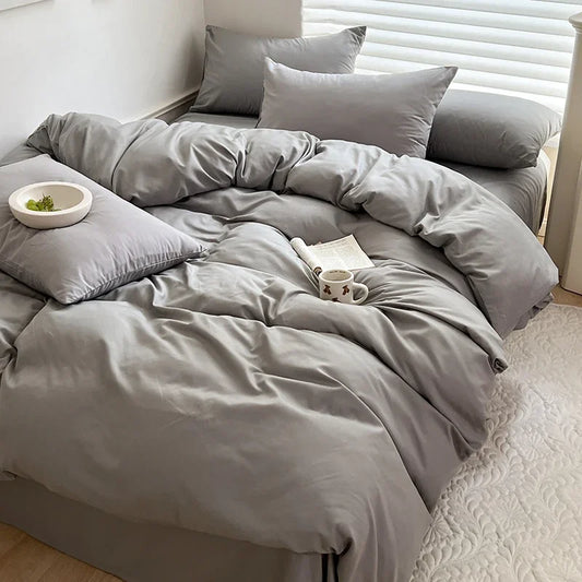 Solid Cotton Bedding Set with Sheet Duvet Cover & Pillowcases